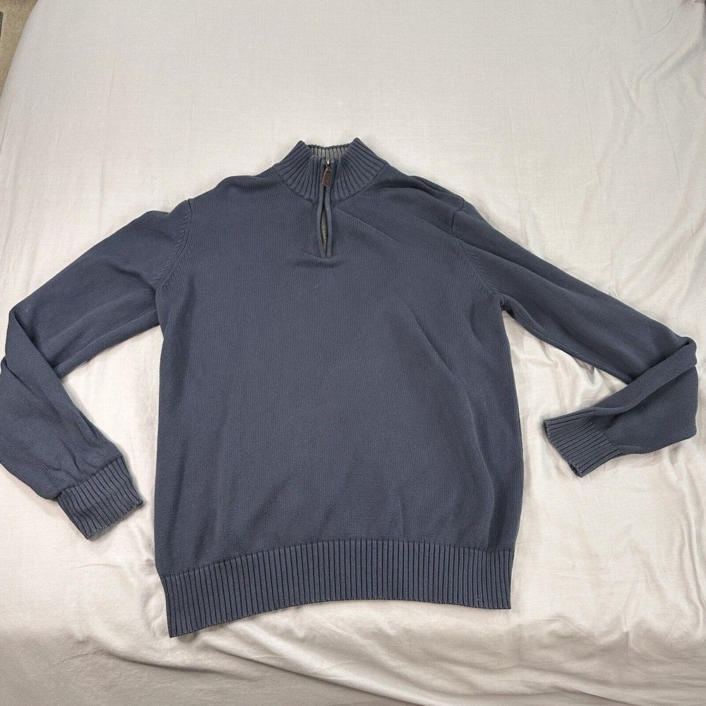 eddie bauer 1/4 zip pullover sweater mens XLT Blue combed cotton